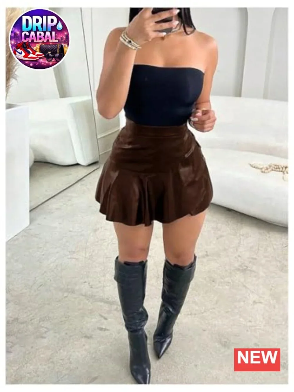 SweatyRocks Leather Ruffle Hem Mini Skirt Y2K High Waist A-Line Rave Festival